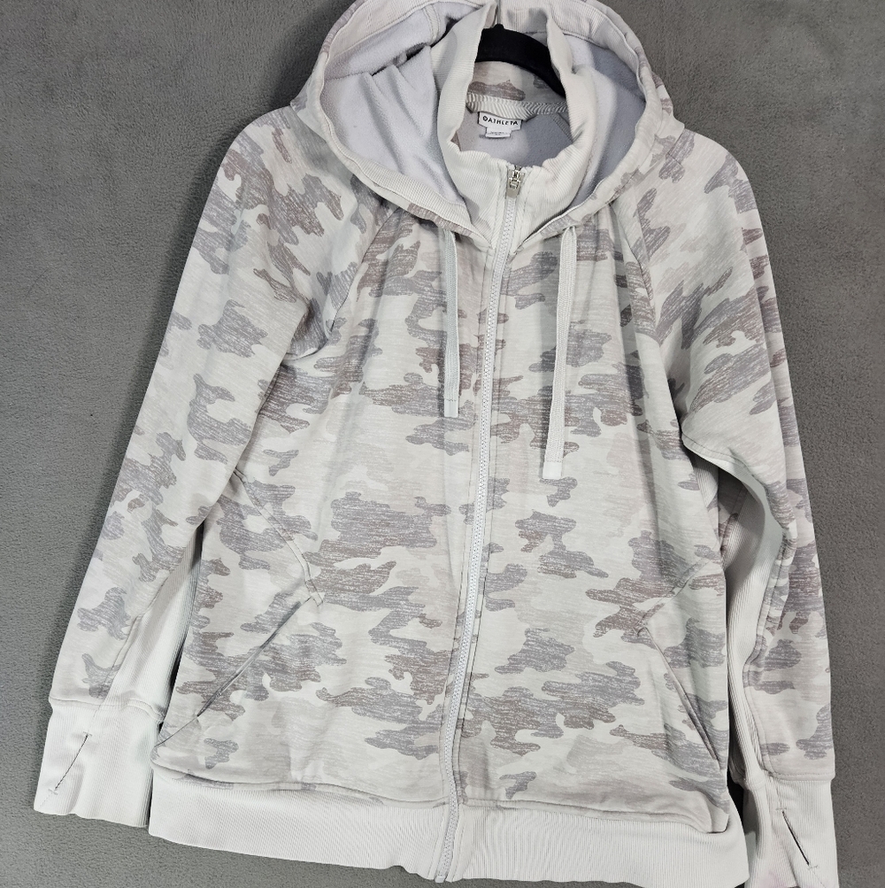 ATHLETA Triumph Hoodie Printed Camo Full Zip Sweatshirt Winter Gray Womens XL
